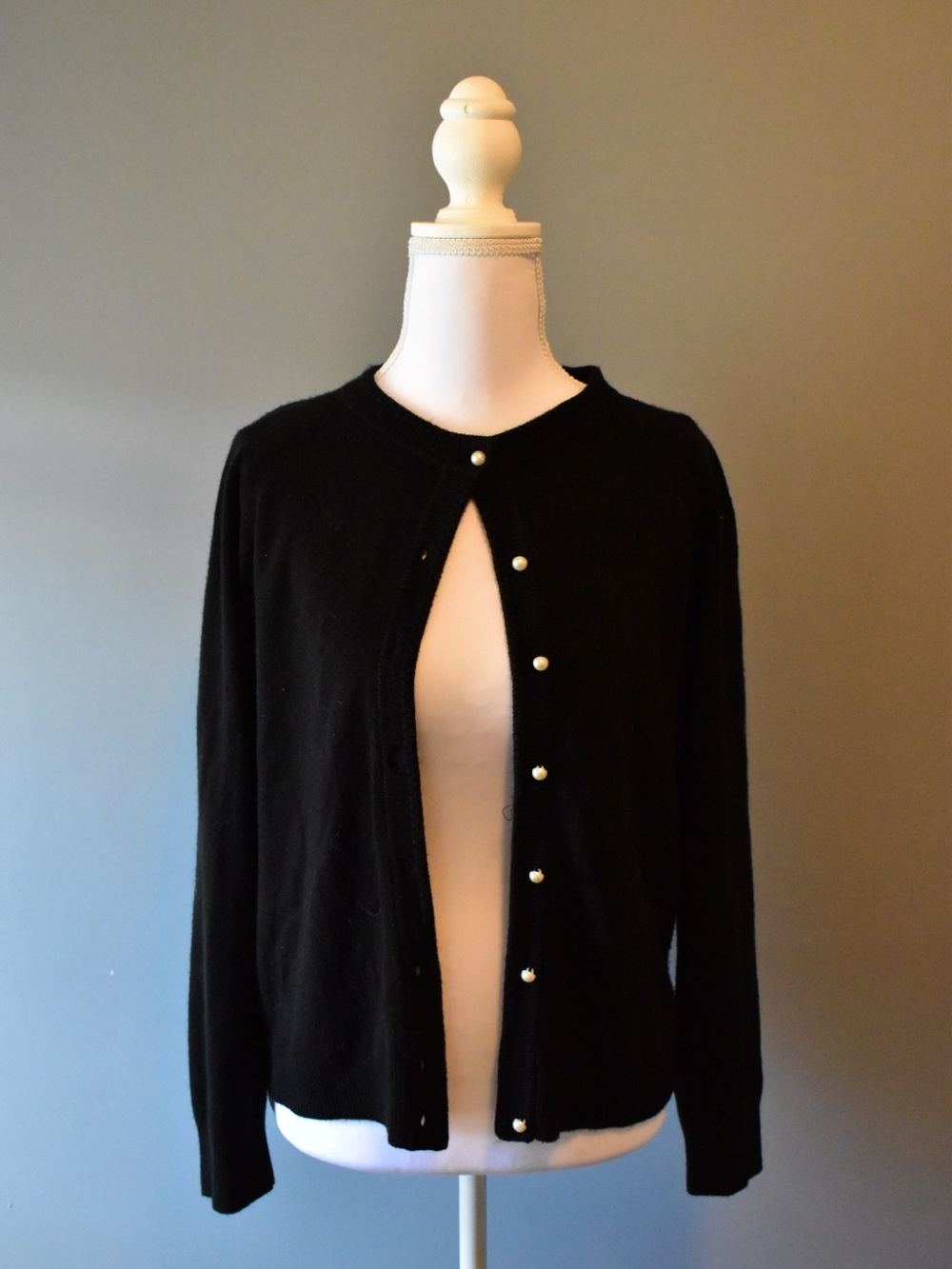 Vintage Black Pearl-Button Cardigan Sweater